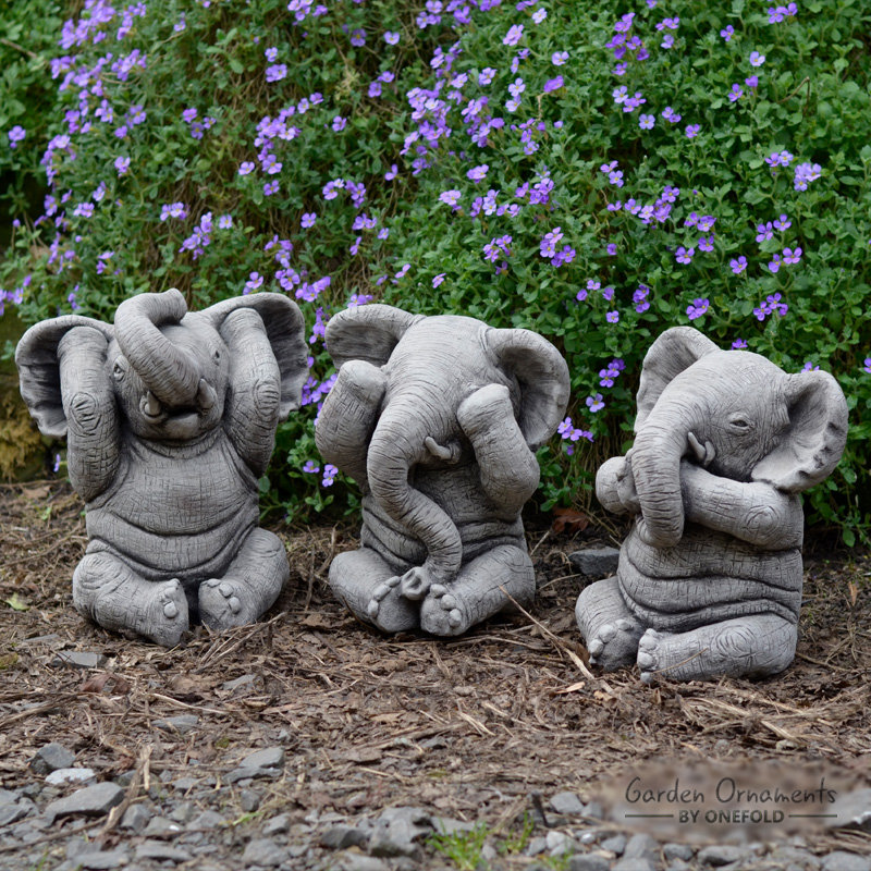 Garden Ornaments by Onefold 3 Piece Wise Elephant Stone Garden Statue Set Wayfair.co.uk